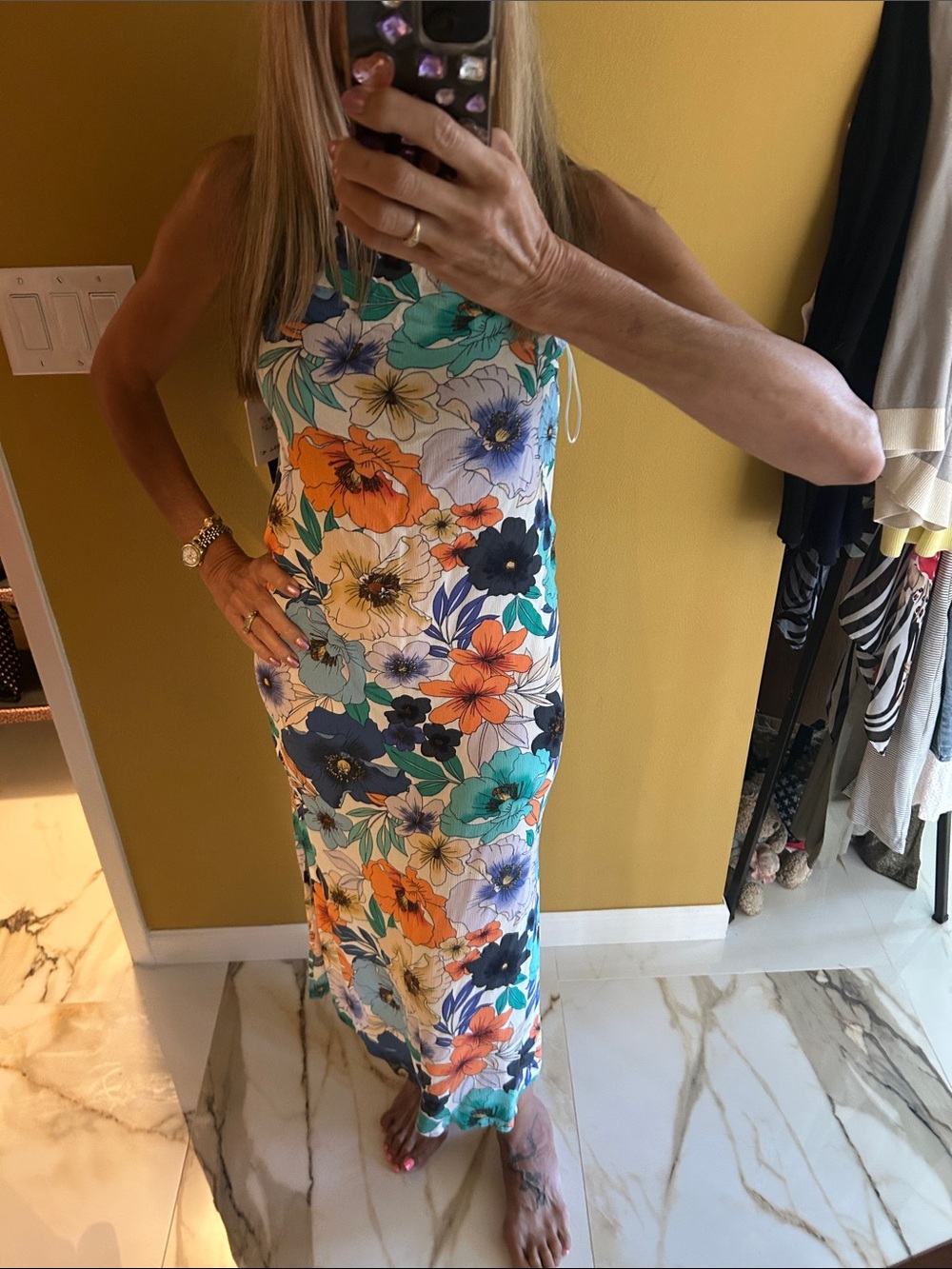 O'Neill Floral Maxi Dress in Teal, Orange & Blue